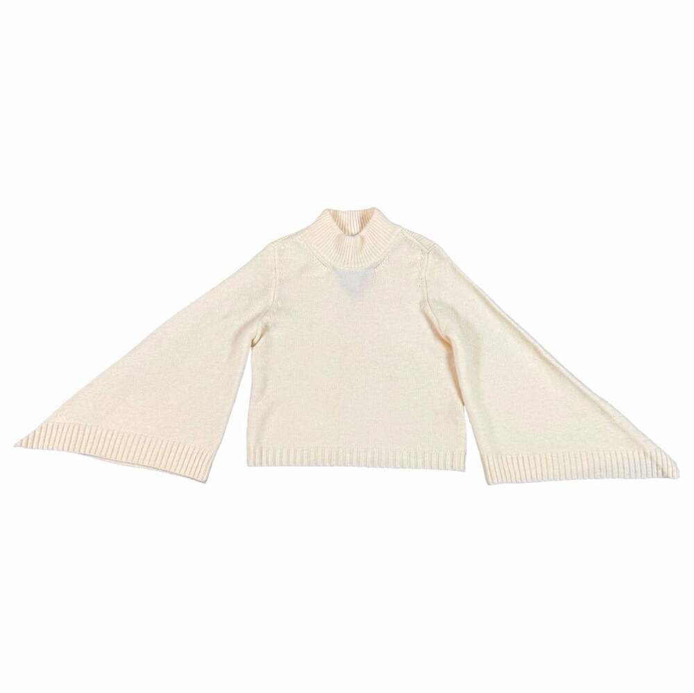 Women’s Moth Ivory Ribbed-Knit Mock Neck Keyhole Bell Sleeve Sweater Size M